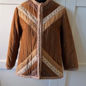 Brown Quilted Women's Jacket vintage corduroy cottagecore floral